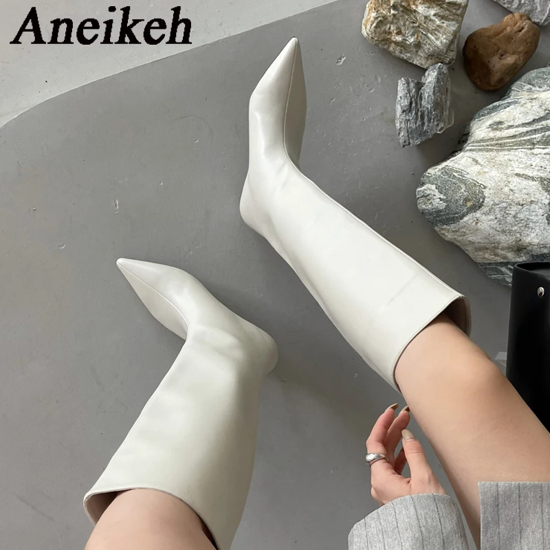 Knee High Boots Women - Aneikeh 2026 mode Sexy pointu talons