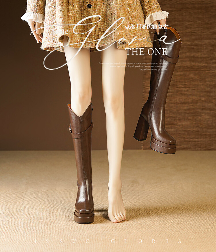Knee High Boots Women - Bottines montantes en cuir souple pour