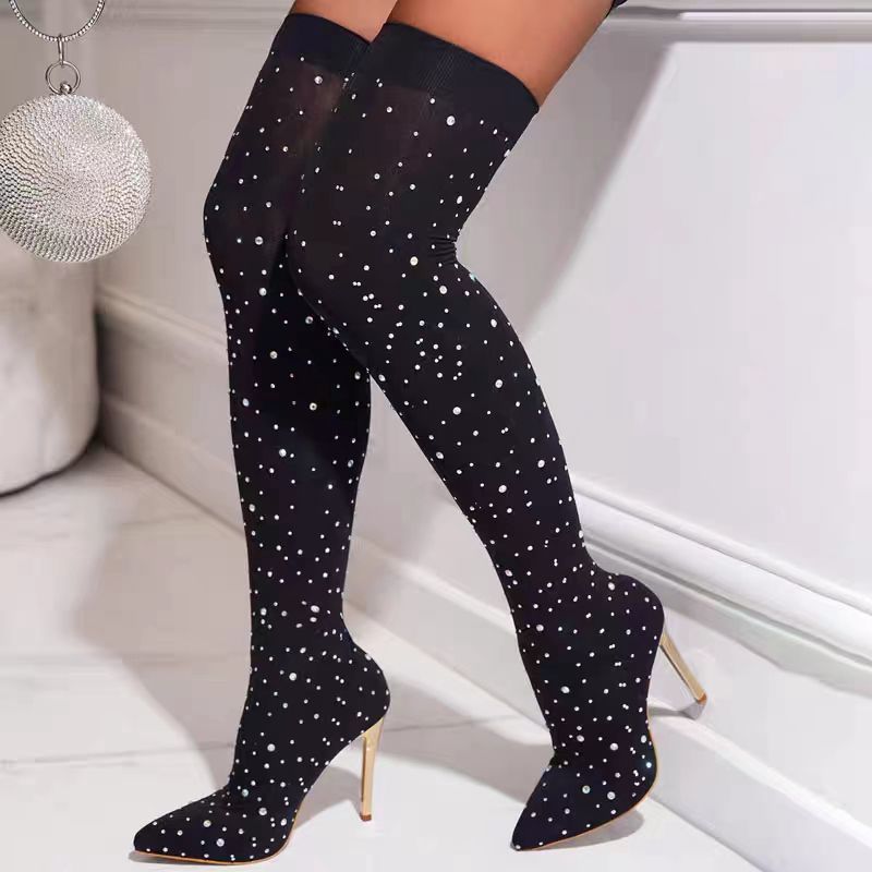 Sock Boot Women - Strass jambe mince chaussettes extensibles bottes
