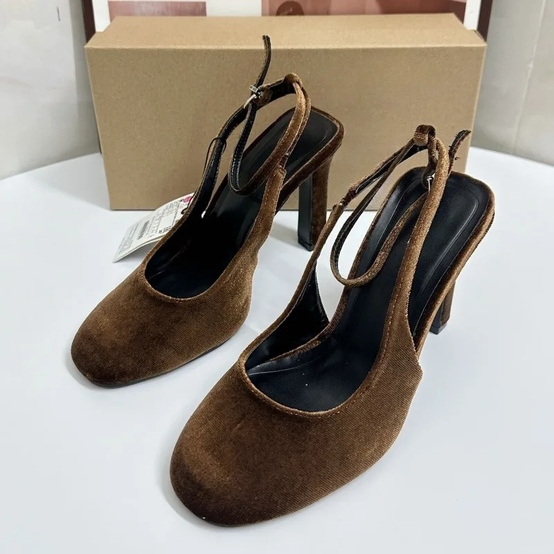 Women'S Shoes Quality - Rétro marron daim été femmes talons